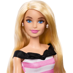 Barbie 65th Anniversary Doll Pink White Stripe Dress Collectible Fashion Figure Mattel Gift