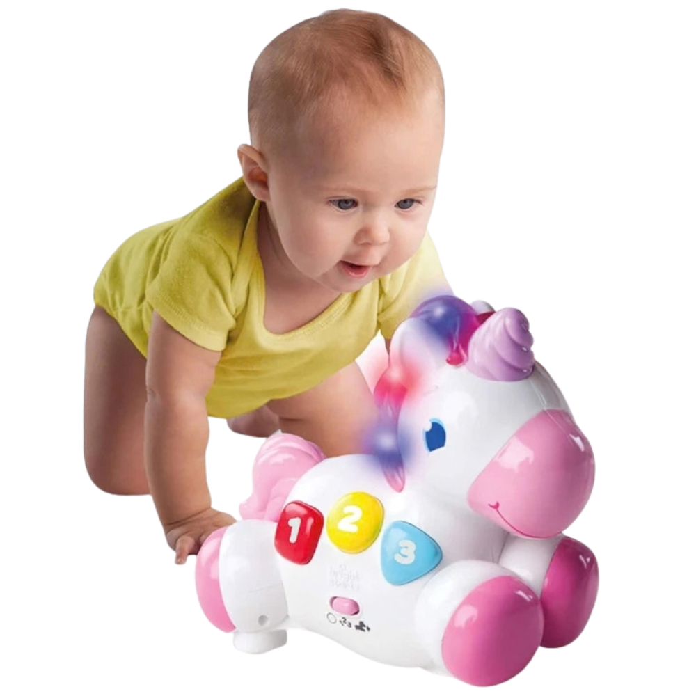 Bright Starts Rock & Glow Unicorn Baby Toy Lights Sounds Musical Learning Toy 6m+