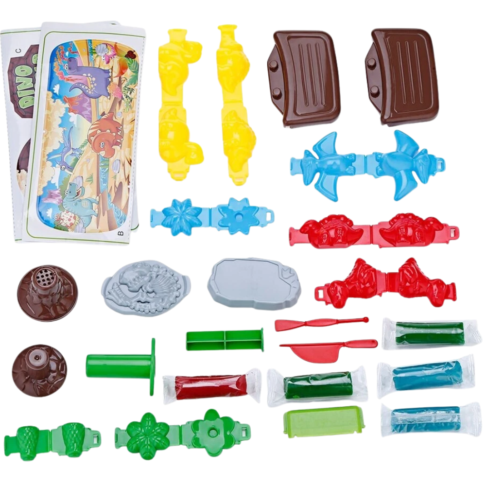 Dino World Play Dough Suitcase Set 26pcs Dinosaur Moulds Creative Toy Kit Ages 3-6