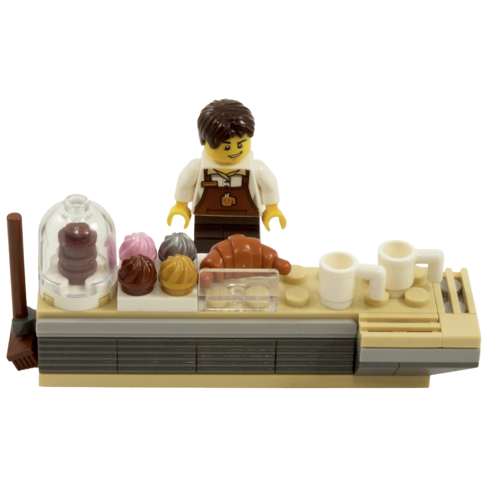 Lego Coffee Shop & Barista Minifigure Cafe Bakery Food Shop Set Genuine Lego Parts Display Kit