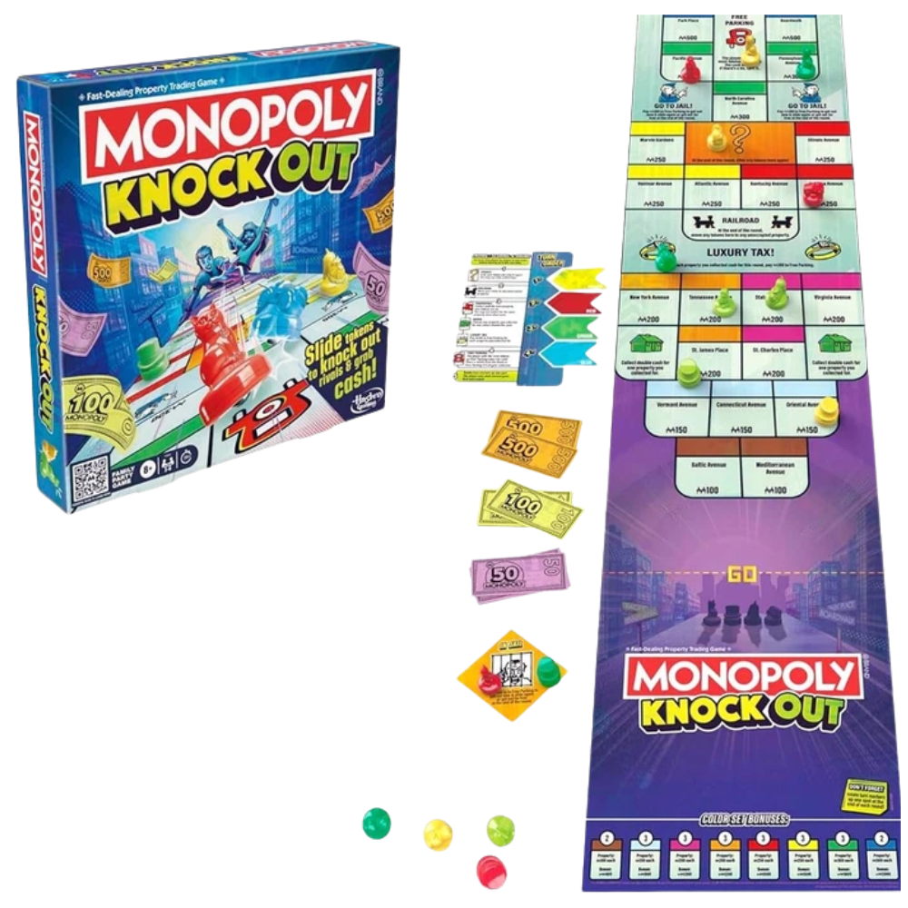 Monopoly Knockout Family Party Board Game Fast Paced Shuffleboard Game for 2-8 Players 8+!