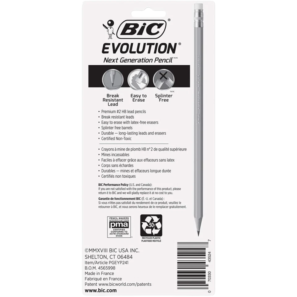 Bic Evolution Next Generation No. 2 Hb Pencils 24 Pack with Eraser Rubber Ends Set