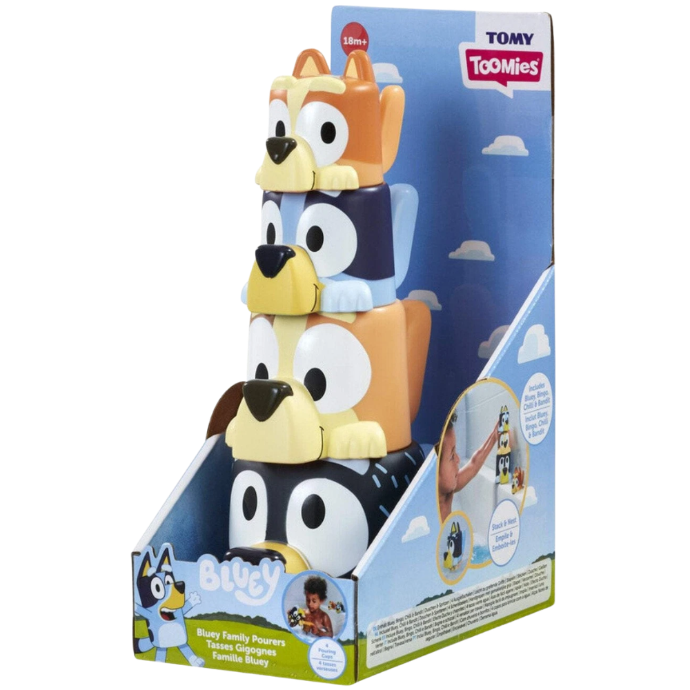 Tomy Toomies Bluey Family Pourers Bath Toys for Toddlers, 4 Stackable Water Cups 18m+