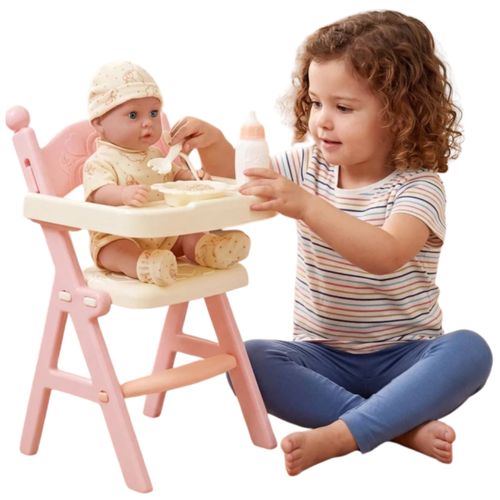Bibi Doll Baby Doll with High Chair Feeding Accessories Pink Nursery Role Play Toy 3+ Kids
