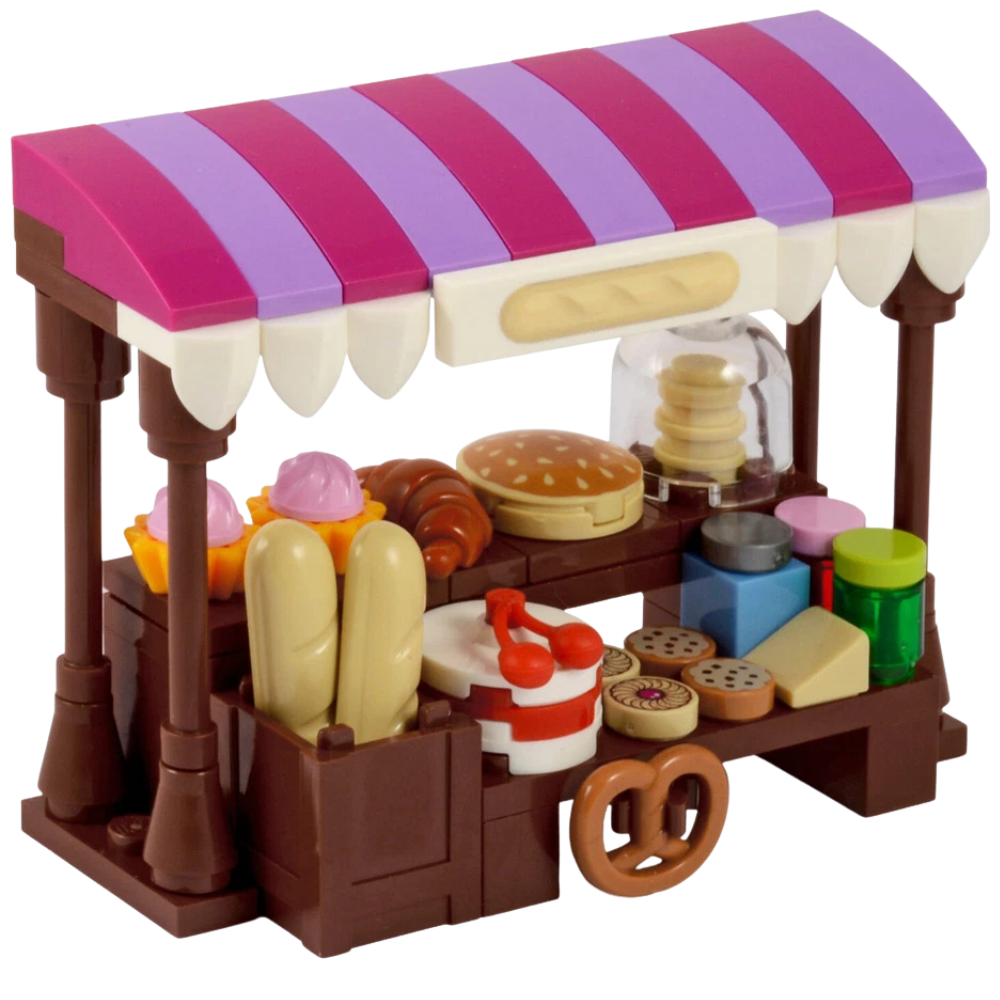 LEGO Market Stall Set with Bakery, Fruit & Veg and Fishmonger Shops MOC Kit