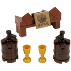 LEGO Beer Wine Barrels Kegs x2 with Taps Stands Goblets Pub Castle Pirate MOC Set