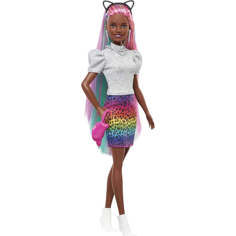 Barbie Leopard Rainbow Hair Doll with Accessories Cheetah Print Hair Kids Toy