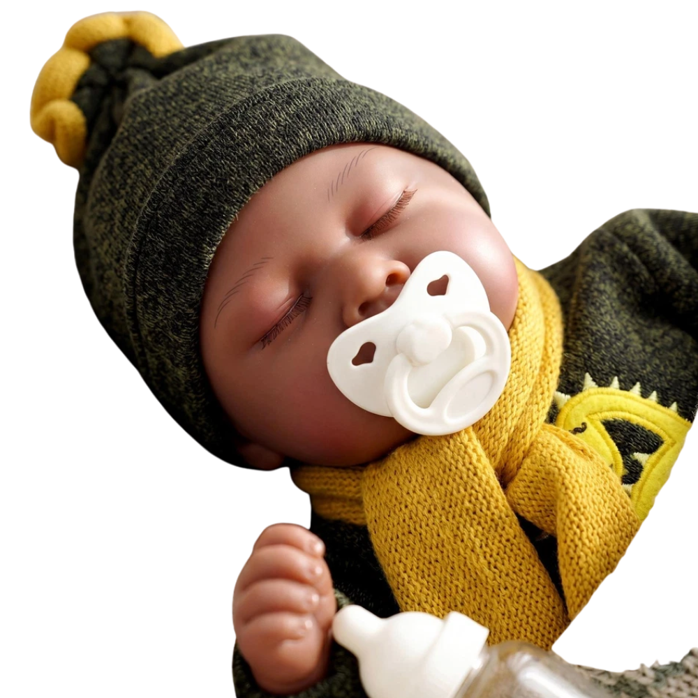 Black Baby Doll Ethnic Reborn Boy Sleeping 20-Inch Toy with Dummy & Bottle Bibi Doll