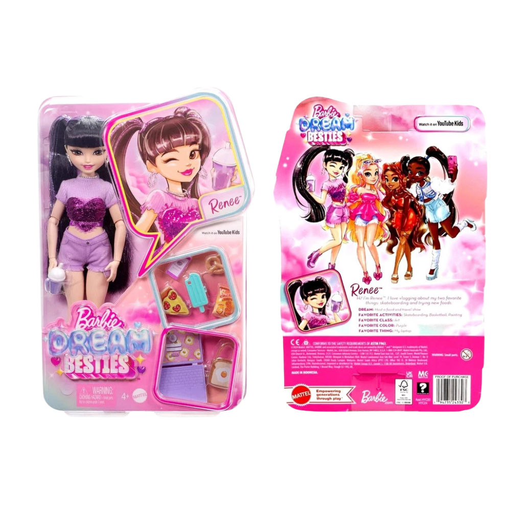 Barbie Dream Besties Renee Doll 11 Vlogging Food Accessories Posable Fashion Doll 4+