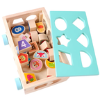 Wooden Pull-Along Matching Car Toy with 18-Hole Intelligence Box, Early Learning Game
