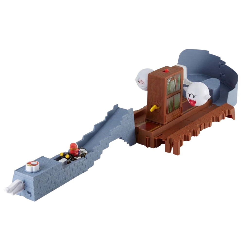Hot Wheels Mario Kart Boo's Spooky Sprint Race Track Playset with Shy Guy Toy Set