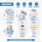 Kids Kitchen Appliances Toy Set Coffee Toaster Mixer Blender Pretend Play Food Blue Bundle