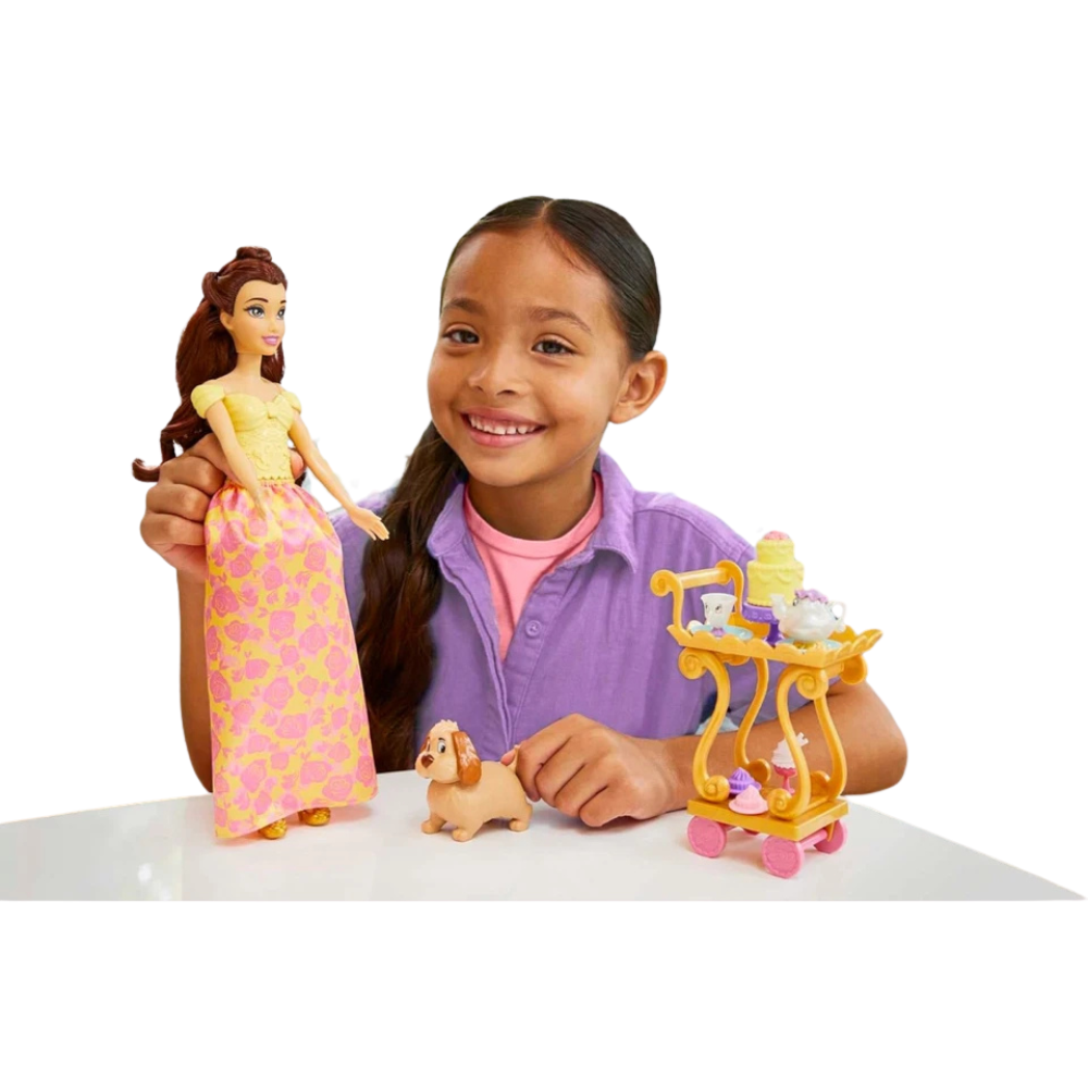 Disney Princess Belle Beauty & the Beast Tea Time Cart Playset 28cm Doll Kids 3+ New