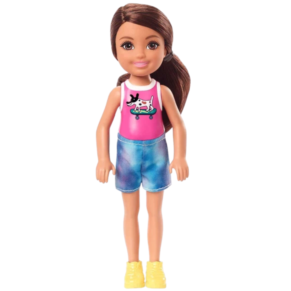 Barbie Club Chelsea Brown Hair Doll with Pink Top Removable Fashion Kid Toy Mattel New Fun