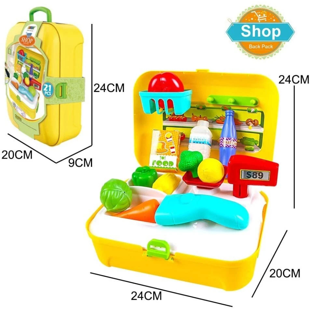 Kids Pretend Shopping Cart Trolley Toy with Food for Educational Role Play and Fun