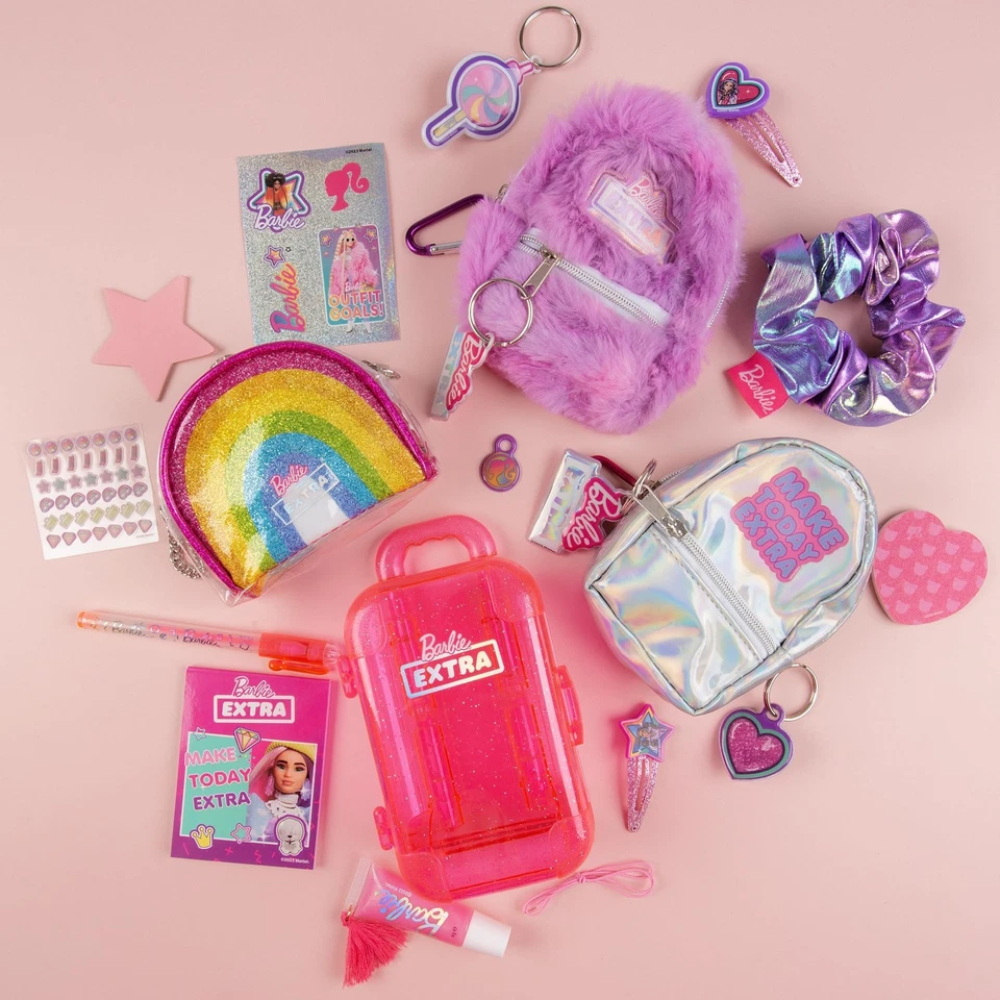Barbie Mini Bag Set 4 Pack With Hair Clips Lip Gloss Nail Stickers Girls Gift Accessories