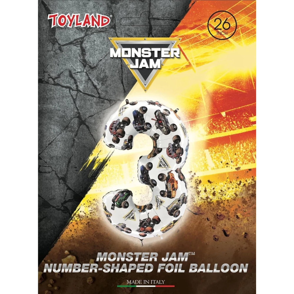 Toyland® 66cm (26") Monster Jam™ Number 3 Foil Balloon - Large Monster Truck Party