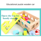 Wooden Pull Along Toy Car Box with Colourful Number and Shape Blocks for Kids Learning Fun