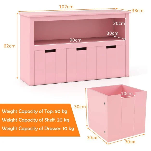 3-Drawer Mobile Wooden Storage Cabinet with Extra Large Space