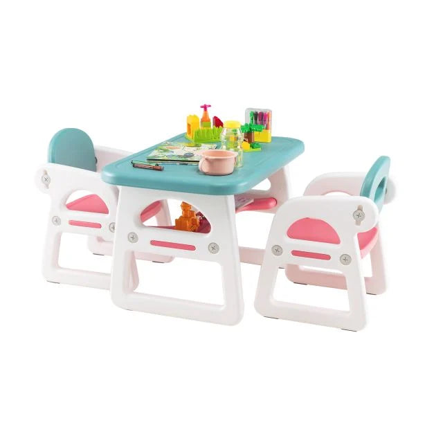 3-Piece Children’s Table and Chairs Set with Storage Rack