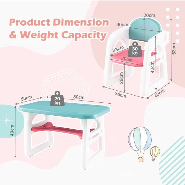 3-Piece Children’s Table and Chairs Set with Storage Rack