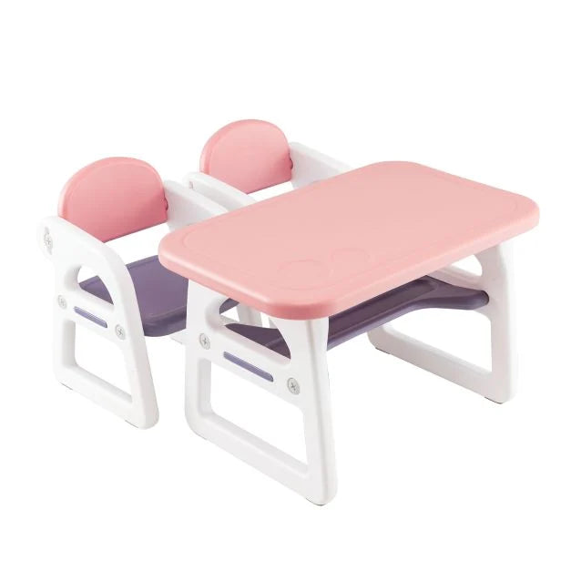 3-Piece Children’s Table and Chairs Set with Storage Rack