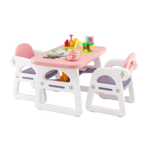 3-Piece Children’s Table and Chairs Set with Storage Rack