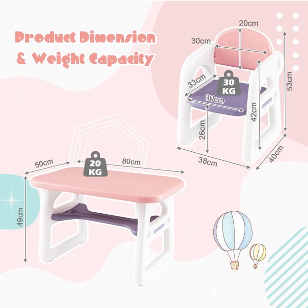 3-Piece Children’s Table and Chairs Set with Storage Rack