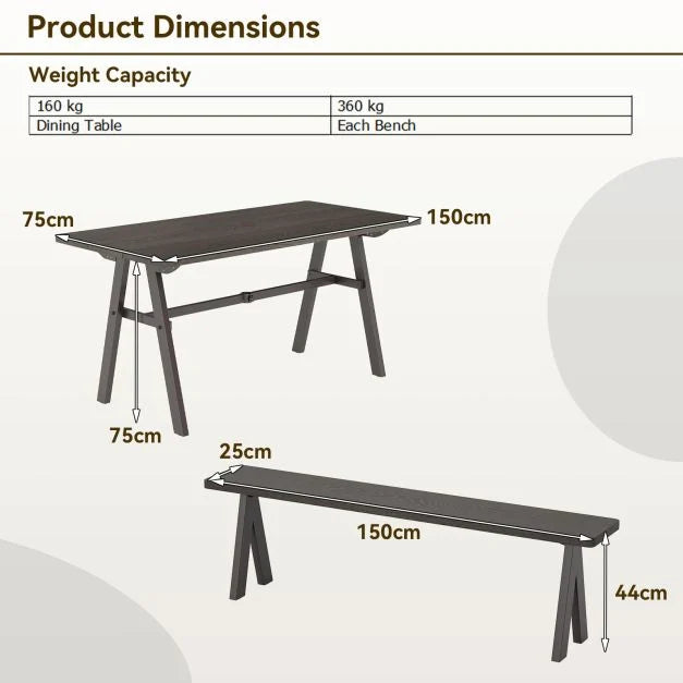 Outdoor 3-Piece Picnic Table and Benches for 6 with Umbrella Hole