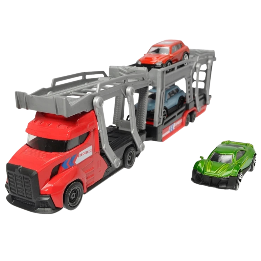 Dickie Toys Blue Car Carrier Truck with 3 Cars Diecast Model Toy 1:64 Scale Transport Set
