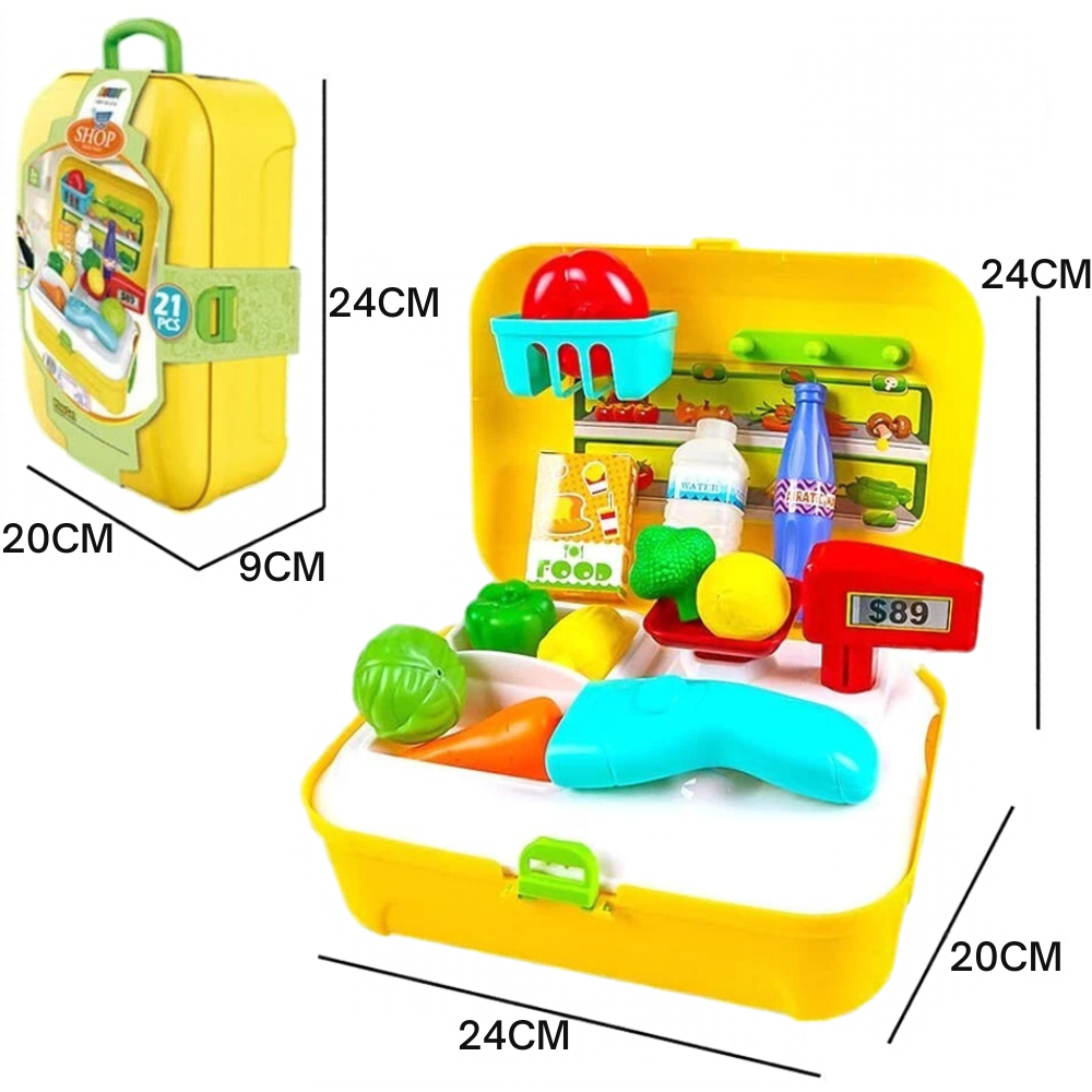 Kids Pretend Shopping Cart Trolley Toy with Food for Educational Role Play and Fun