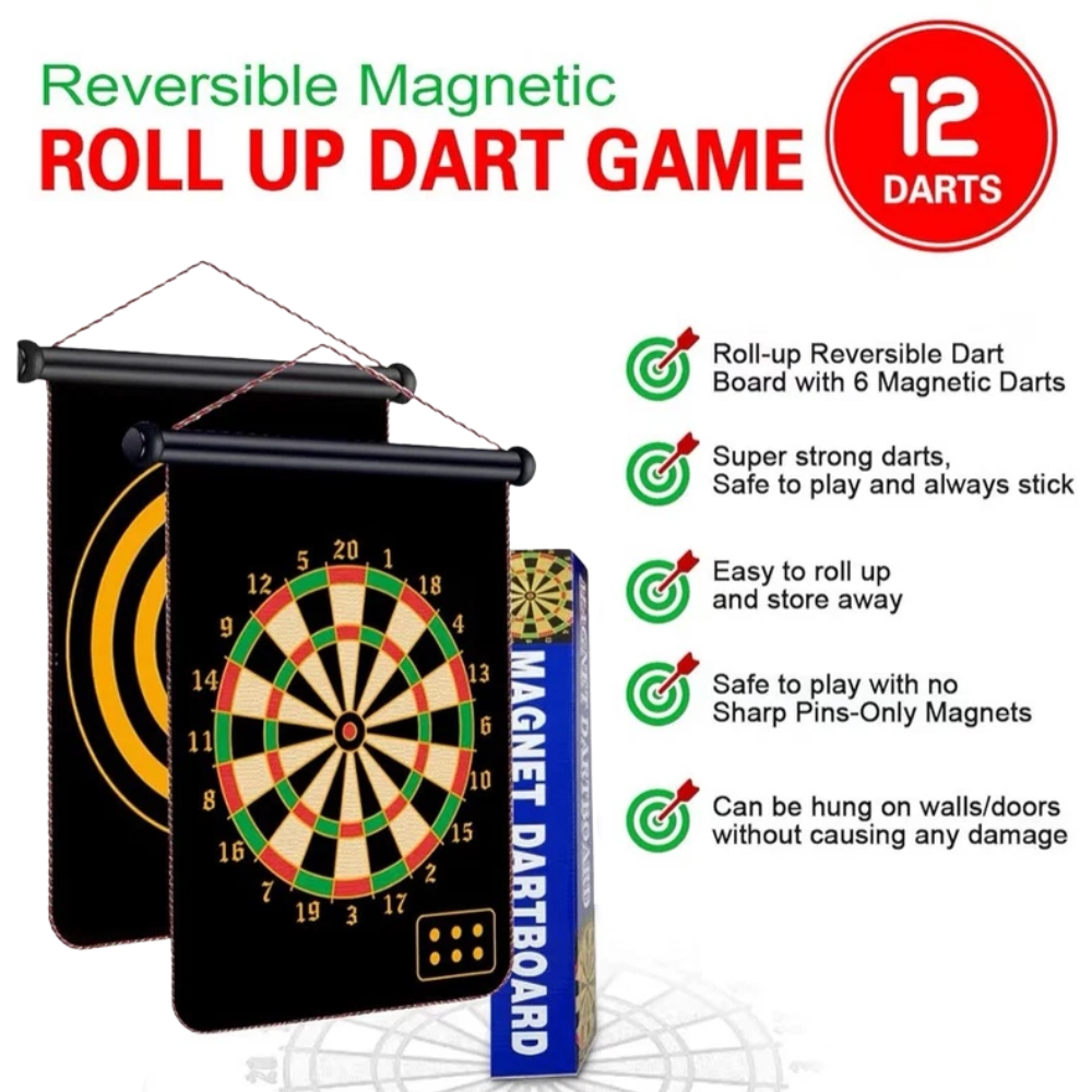Kids Magnetic Dartboard Set Double-Sided Dart Game with Safe Magnetic Darts