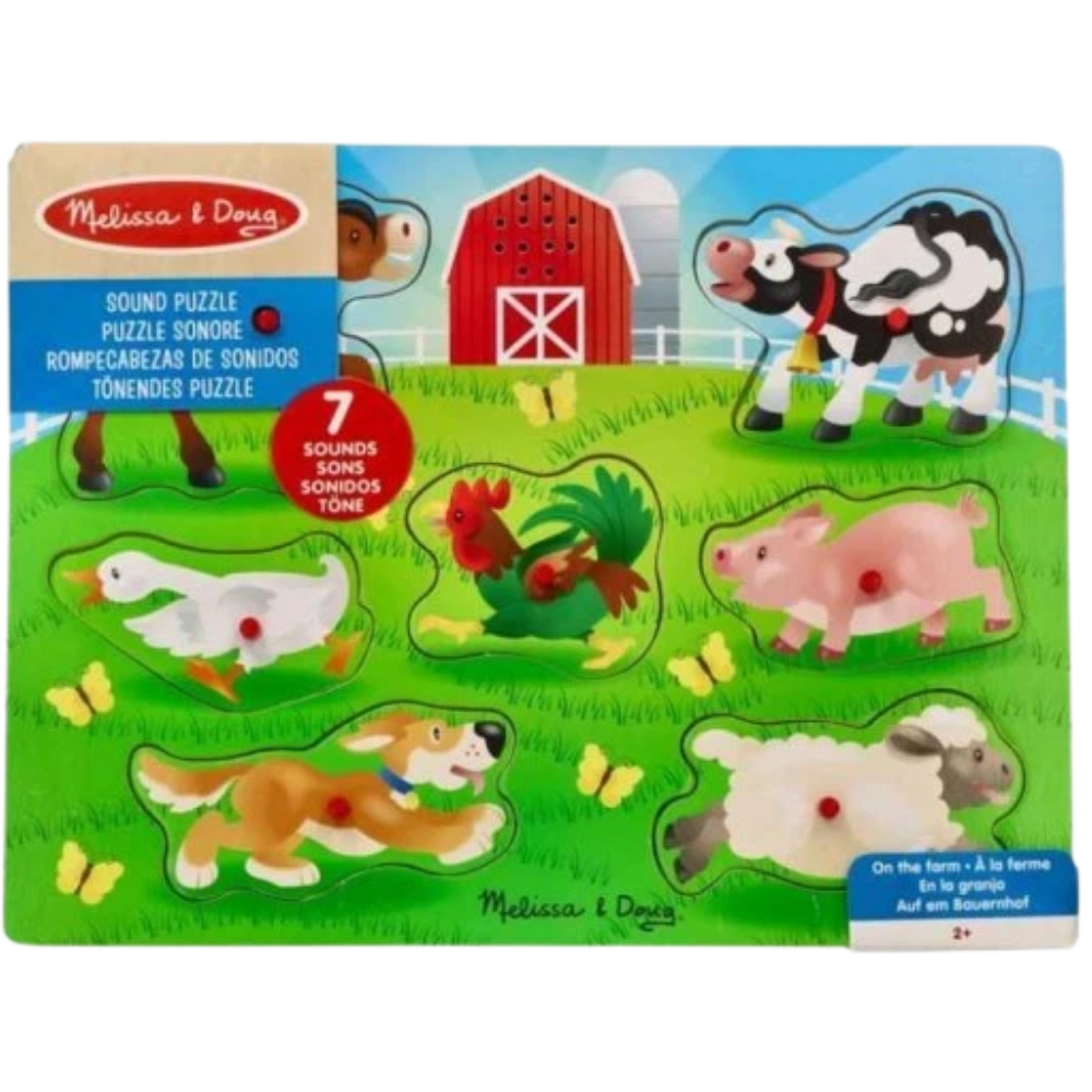 Melissa & Doug Wooden Sound Puzzle 7-Piece Vehicle Peg Puzzle for Toddlers Ages 2+
