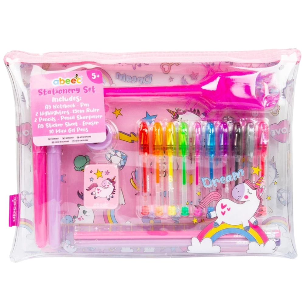Unicorn Stationery Set for Girls A5 Notebook Pencil Case Gel Pens & Fluffy Pen Gift Set
