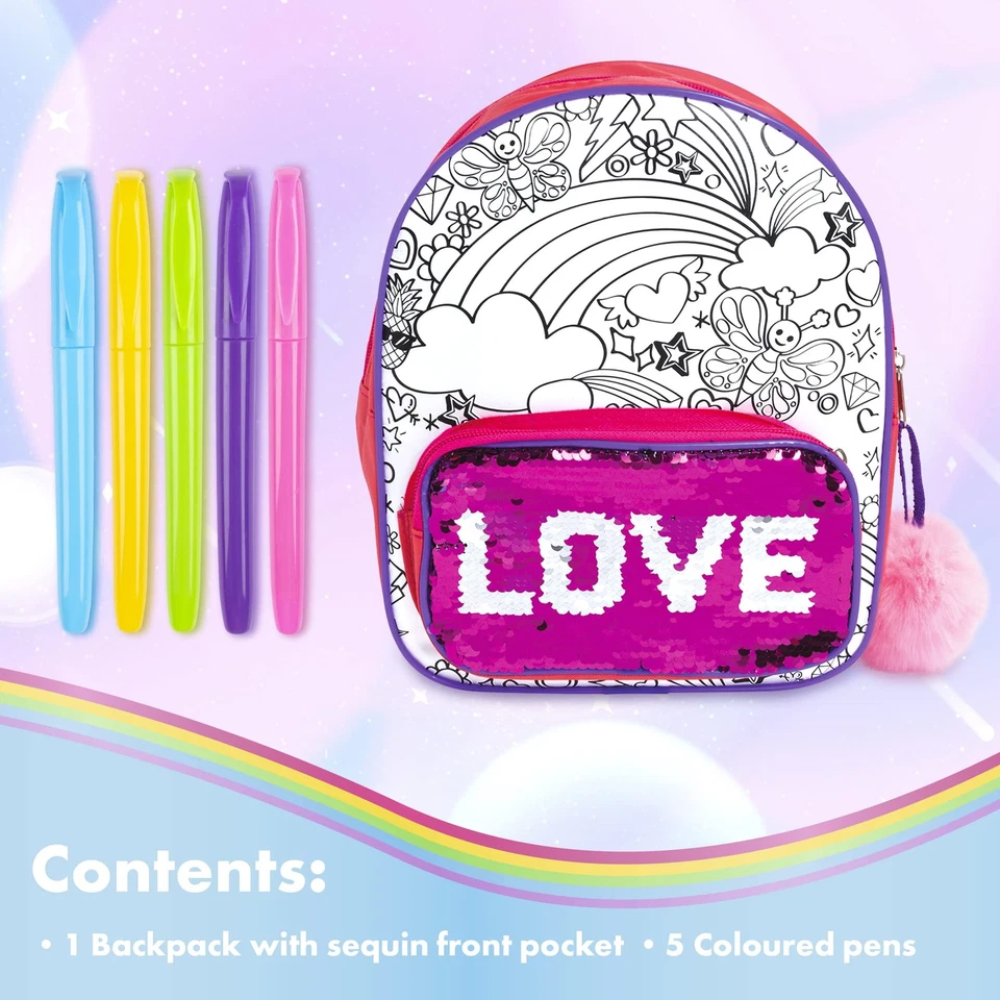 Abeec Colour Your Own Sequin Backpack Craft Kit with Pens Creative Kids Activity Toy Gift Art Set 3+