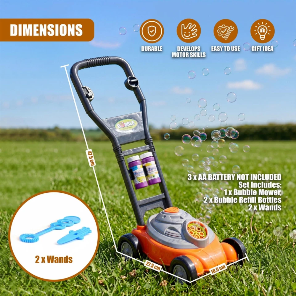 Kids Bubble Lawnmower Machine with Bubble Solution Mower Bubble Maker Garden Toy Fun
