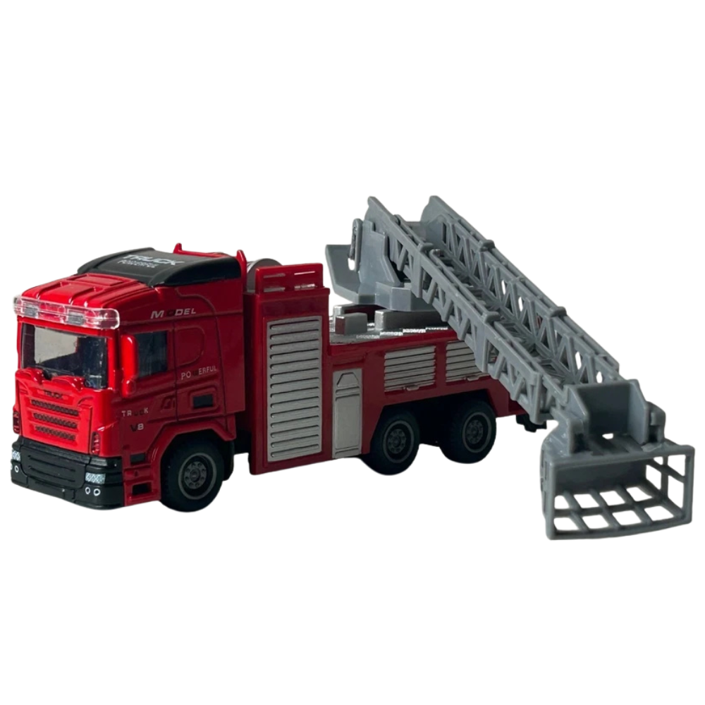 Fire Brigade Ladder Truck Diecast Model Toy with Moving Parts 1:50 Scale Fire Engine Vehicle