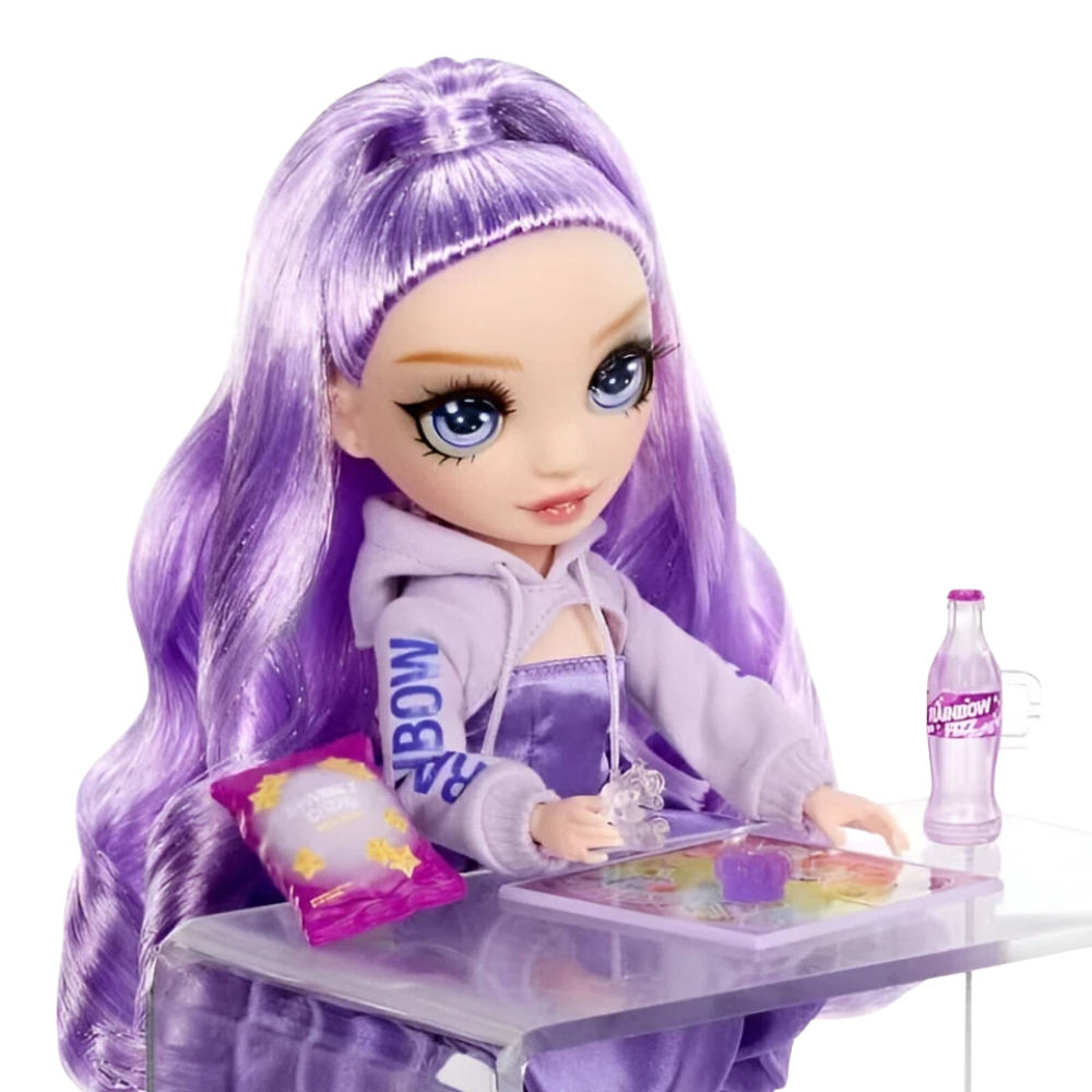 Rainbow High Sparkle & Shine Viola Fashion Doll with Glitter Legs, Purple Outfit and Accessories