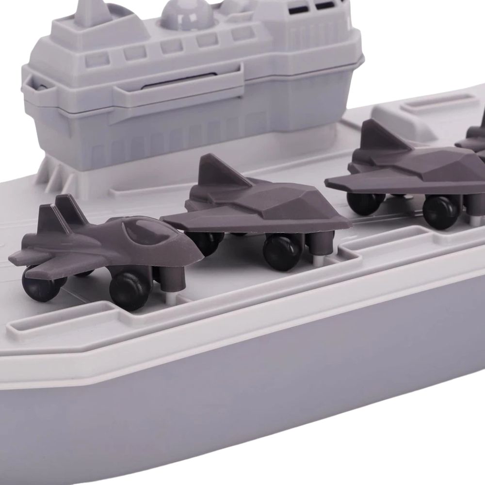 Toyland Aircraft Carrier Military Playset with 4 Detachable Fighter Jets, Floating Water Toy, Grey
