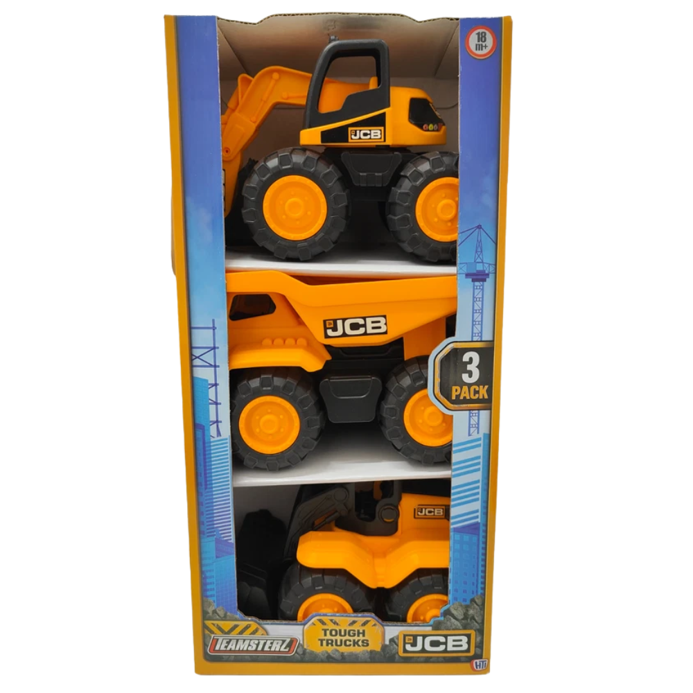 Set of 3 Jcb Construction Vehicles Toys 7inch Truck Trailer Kids Boys Girls Gift Tough Set