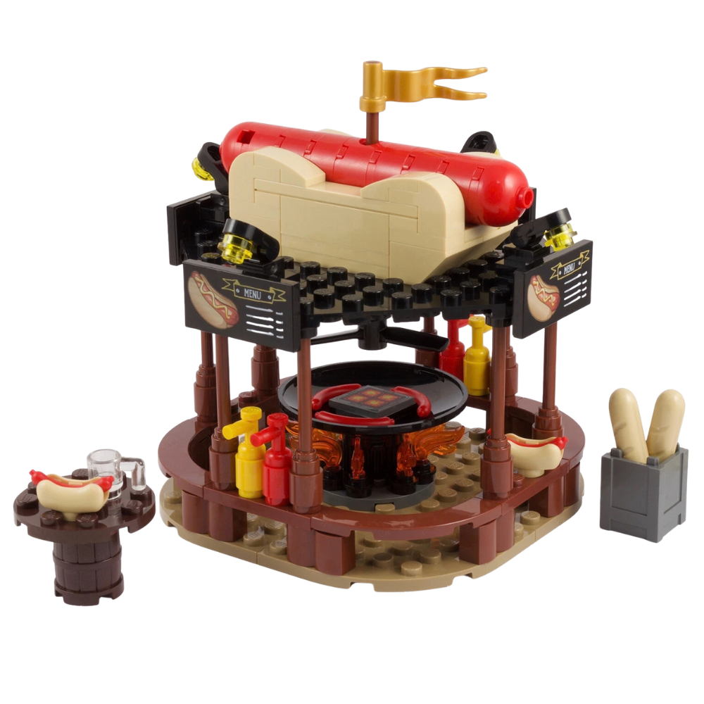 Lego German Hot Dog Stand Winter Christmas Market Bratwurst Food Stall Genuine Parts Display