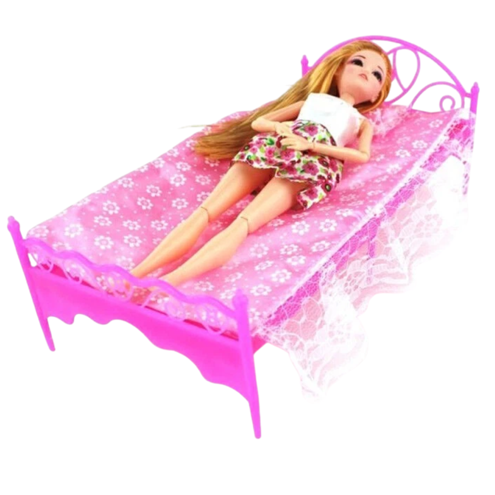 2x Plastic Fashion Doll Beds & Dressing Table with Chair Furniture Set