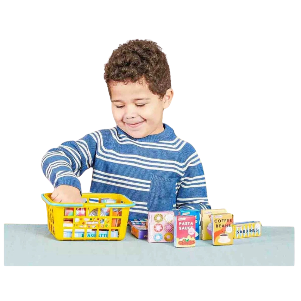 Casdon Shopping Basket with Play Food Supermarket Pretend Play Toy for Kids Aged 2+