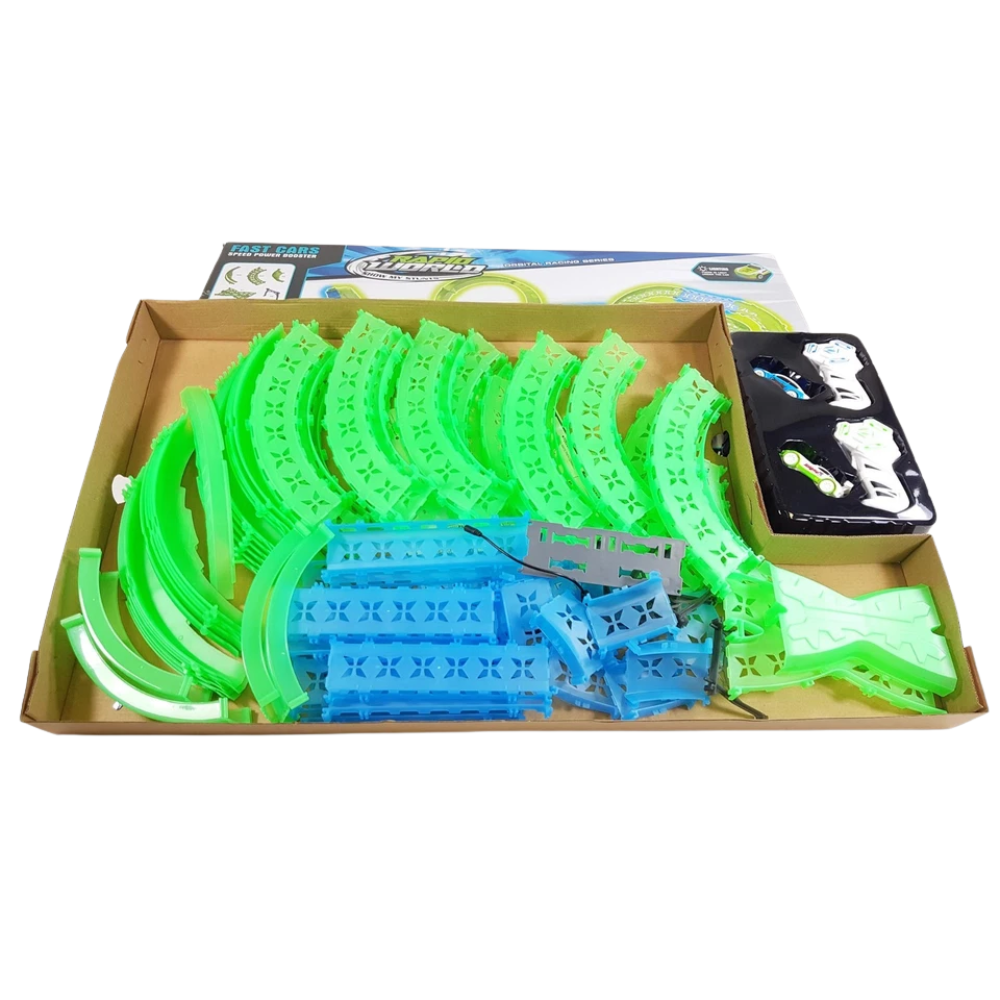 Glow in the Dark Battle Race Track Set 87 Piece Rc 2 Player Twin Car Kids Gift Toy Set