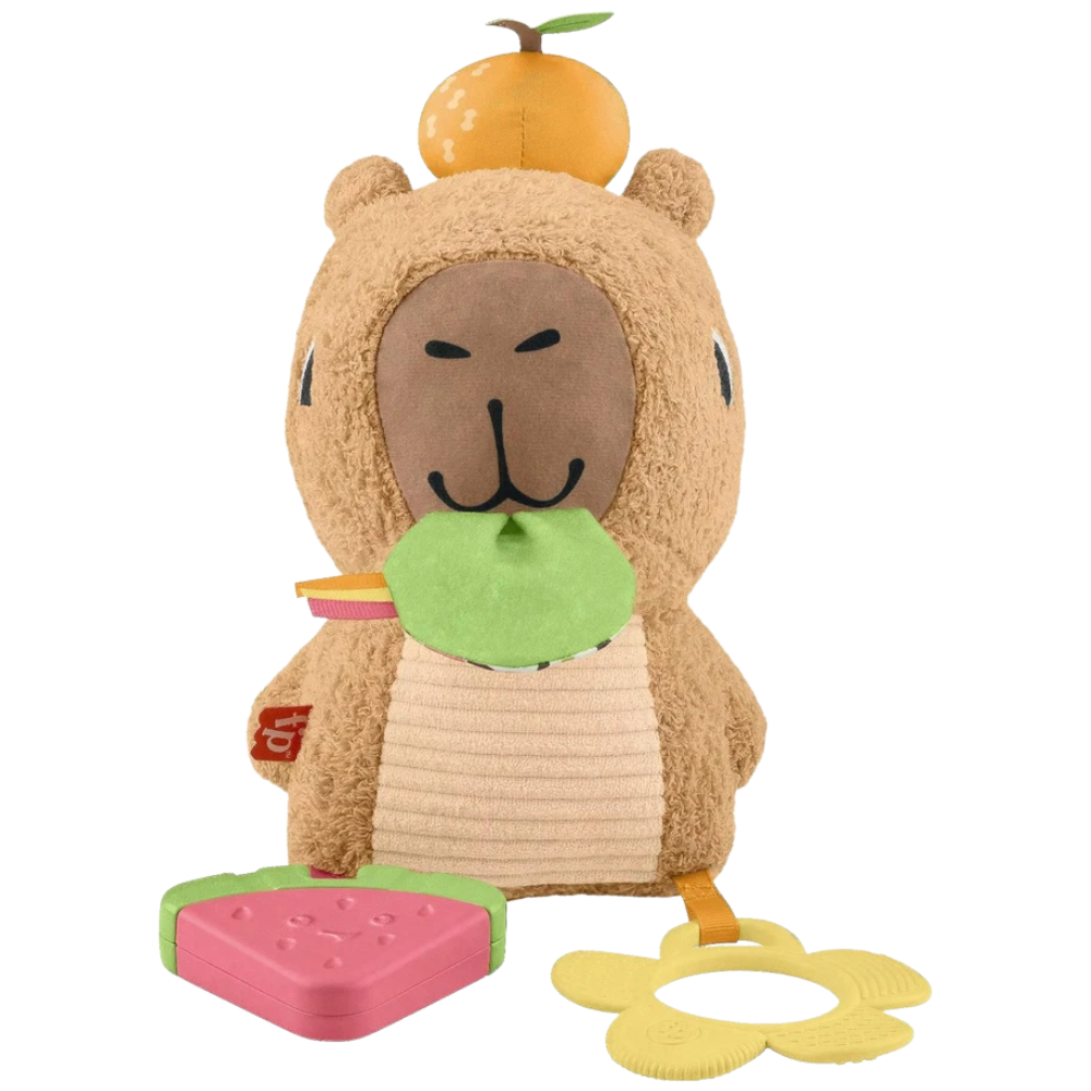 Fisher-Price Baby Sensory Capybara Plush Toy Rattle Teether 3+ Months Infant Gift Toy Cute