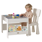 Kids Activity Table with LEGO-Compatible Surface Storage Shelf and Blackboard
