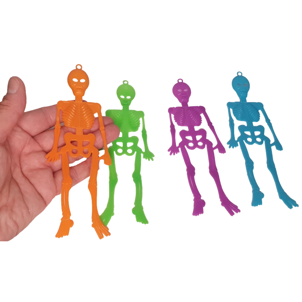 48x Colourful Plastic Skeleton Skull Halloween Party Bag Filler Toys