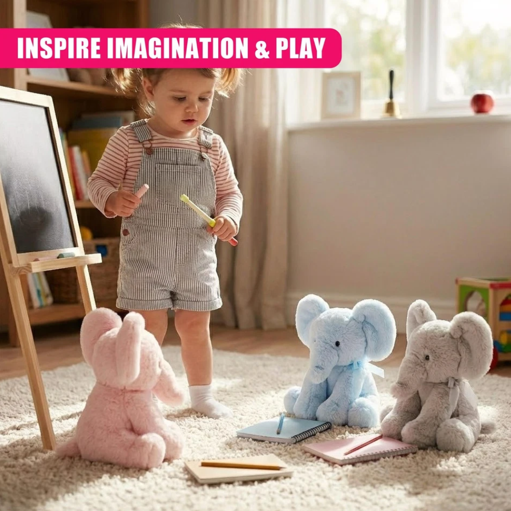 Pink Plush Elephant Teddy Bear 11-Inch Super Soft Cuddly Baby Toy Gift with Ribbon for Kids