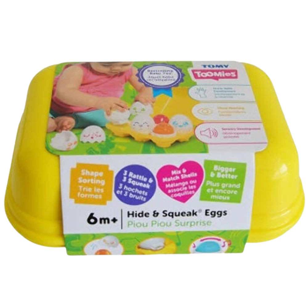 Tomy Toomies Hide N Squeak Eggs Shape Sorter Toy for Babies 6 Months+, 6 Colourful Eggs