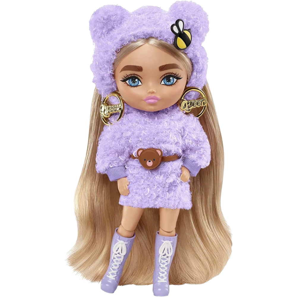 Barbie Extra Minis Doll 5.5 Inch Fluffy Purple Fashion Outfit with Doll Stand Toy